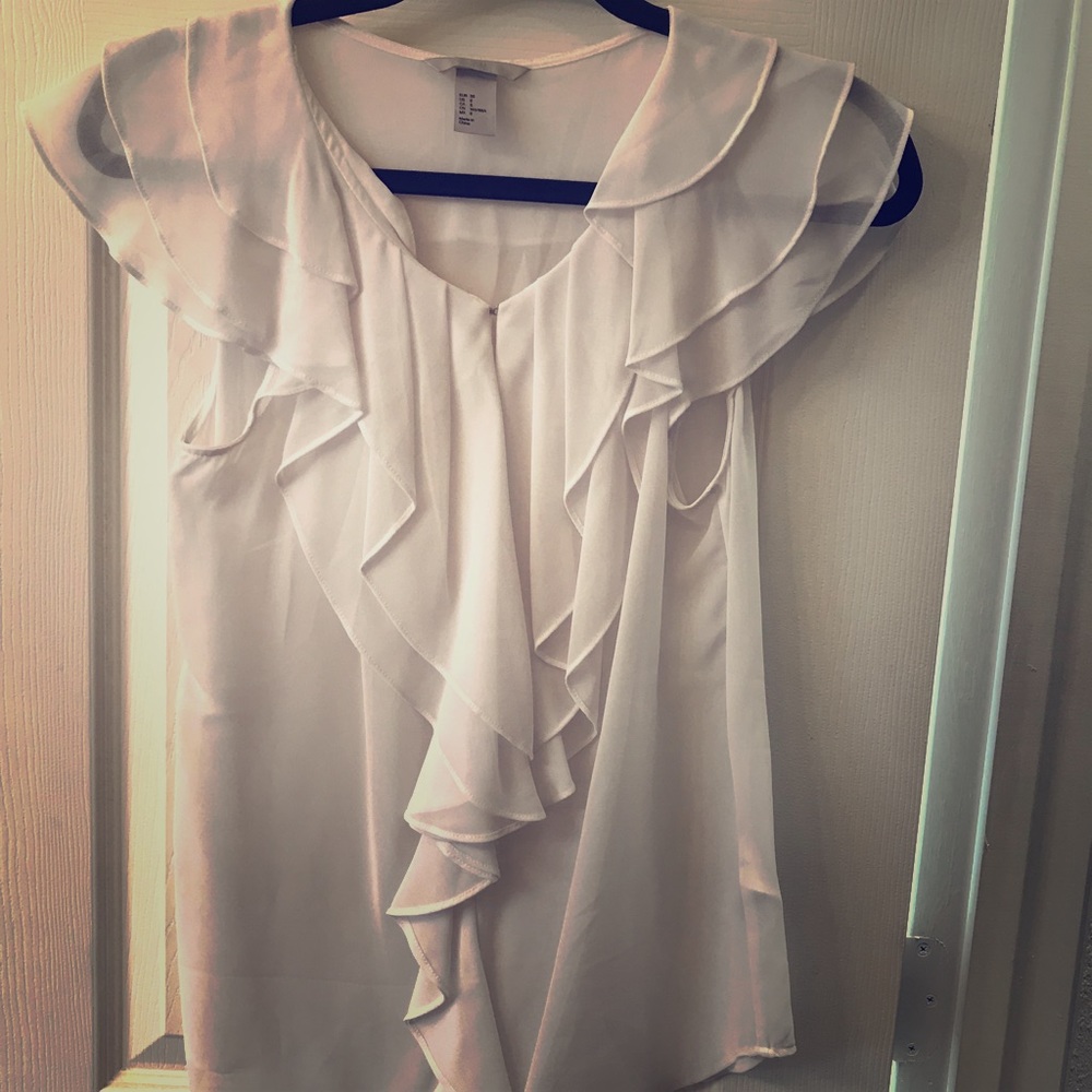 H&M white sleeveless Ruffle Blouse